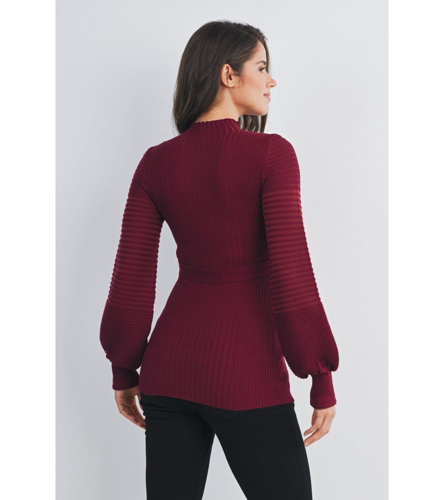 Женский свитер Hello Miz Maternity Mock Neck Long Sleeve Belted, цвет: Бордовый — фото 3