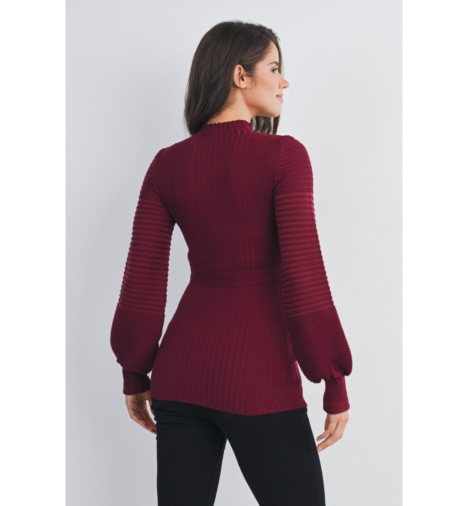 Maternity Mock Neck Long Sleeve Belted Sweater