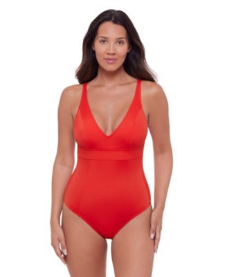 Women's Sculpting Banded Plunge V-Neck One-Piece Swimsuit