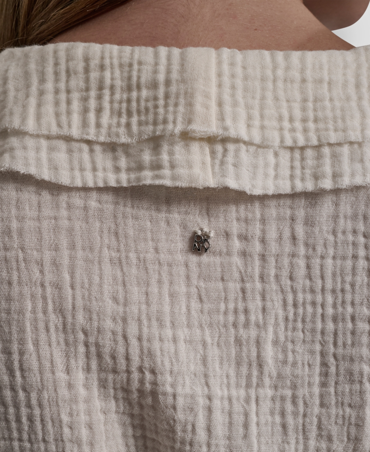 Dkny Jeans Women's V-Neck Short Puff Sleeve Tie-Front Shirt