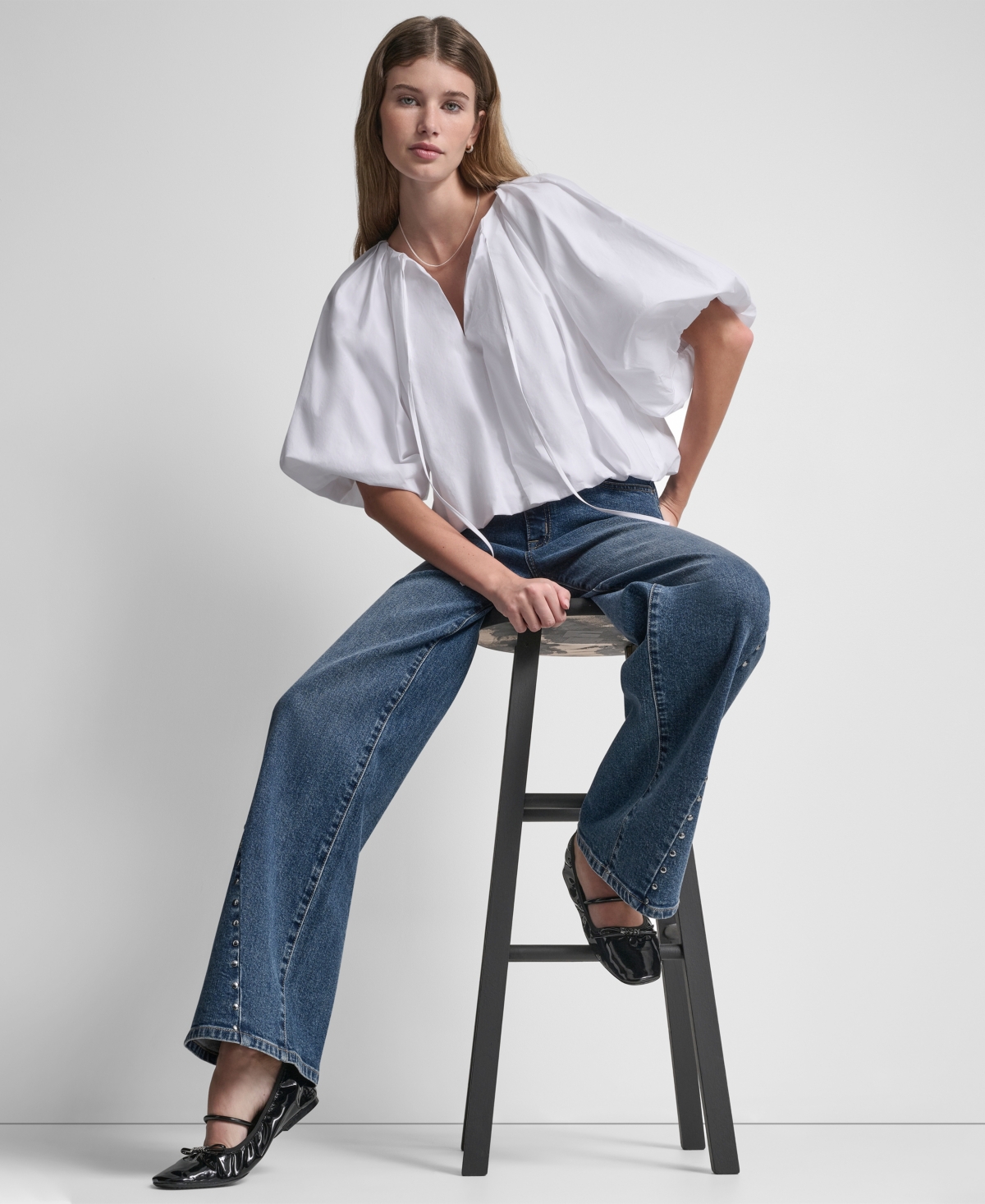 Dkny Jeans Women's V-Neck Pull-On Bubble Top