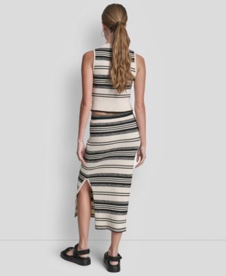 Women's Ribbed Stripe Pull-On Midi Skirt