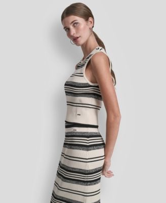 Women's Sleeveless Crew Neck Rib Sweater