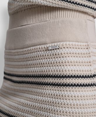 Women's Striped Pointelle Stitch Pull-On Midi Skirt