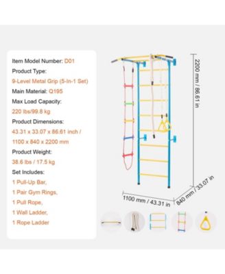 Indoor Kids Climbing Gym with Pull Up Bar Rings Rope Ladder and Wall Playset