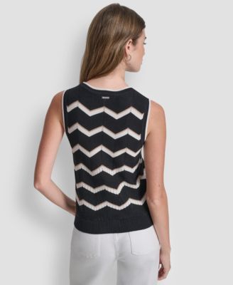 Women's Sleeveless Crew Neck Stripe Sweater