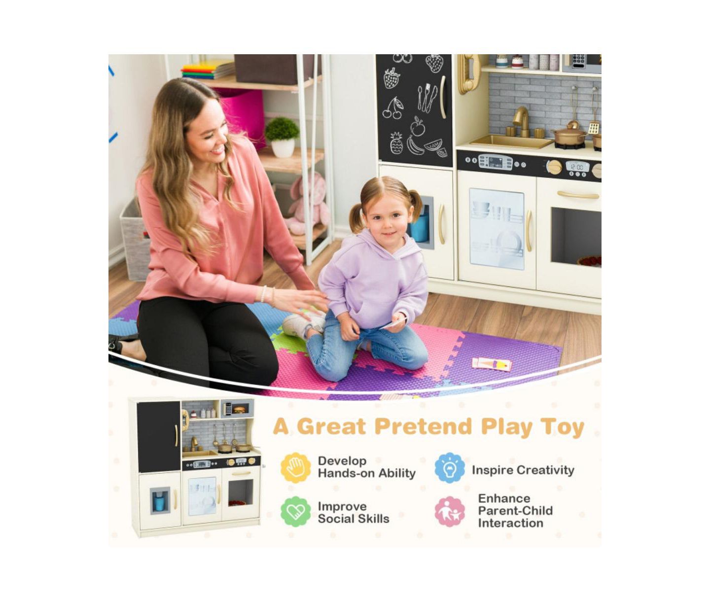 Детские игрушки HONGGE Blackboard and Ice Maker Play Kitchen, 12-Piece Set, Ages 3+, цвет: Белый — фото 6