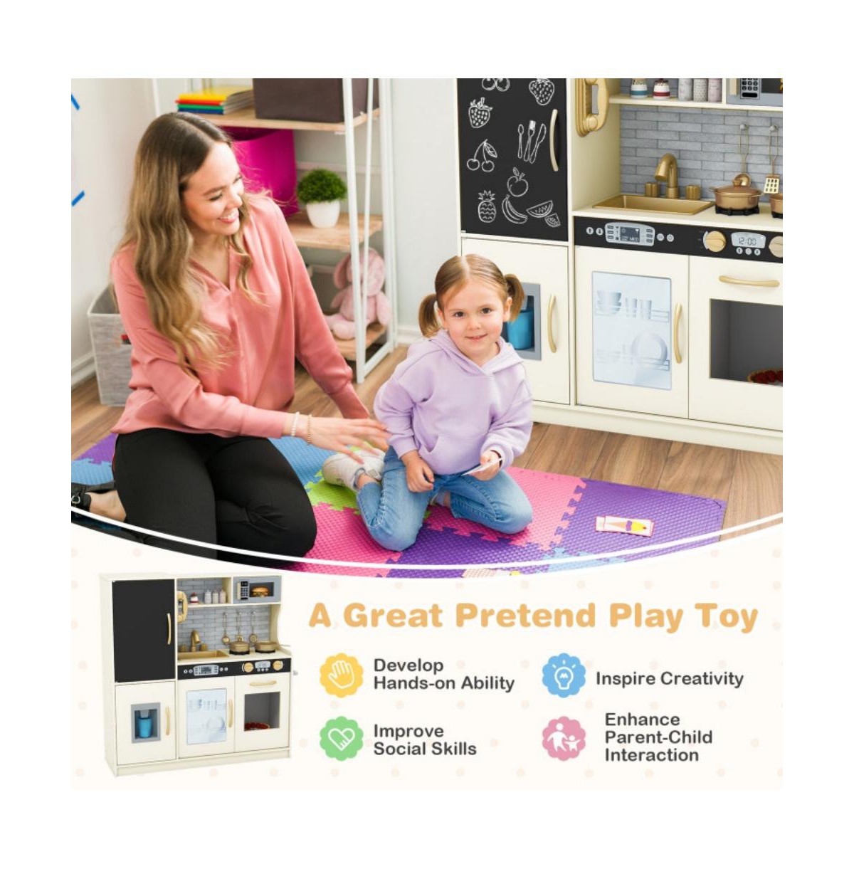 Hongge Kids Pretend Play Kitchen with Sink Stove Ice Maker and Storage