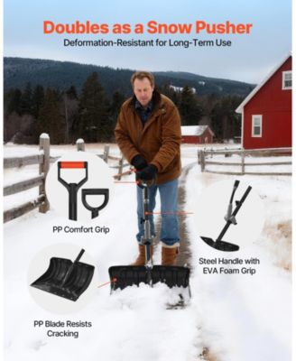 Snow Shovel, 18" Wide Plastic Blade, Assist D-Handle, Non-Slip Grip, Lightweight Driveway Snow Shovel