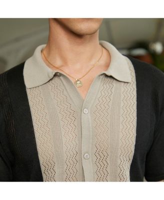 Men's Sand Beige & Onyx Black Block-Knit Slim-Fit Shirt