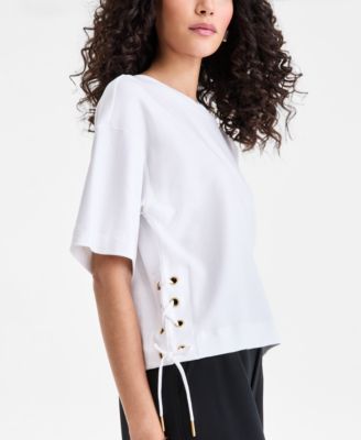 Women's Cotton Lace-Up-Hem T-Shirt