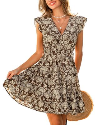 Women's Surplice V-Neck Short-Sleeve Woven Mini Dress