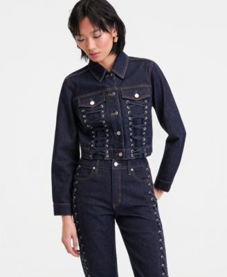 Women's Cropped Lace-Up Denim Jacket