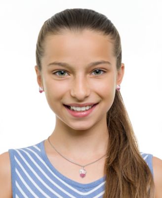 Hello Kitty Cubic Zirconia Necklace and Earrings Set in Sterling Silver