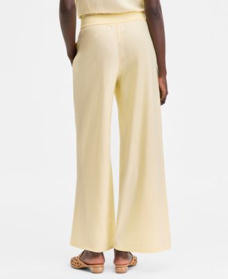 Women's Linen-Blend Wide Leg Pull On Pants