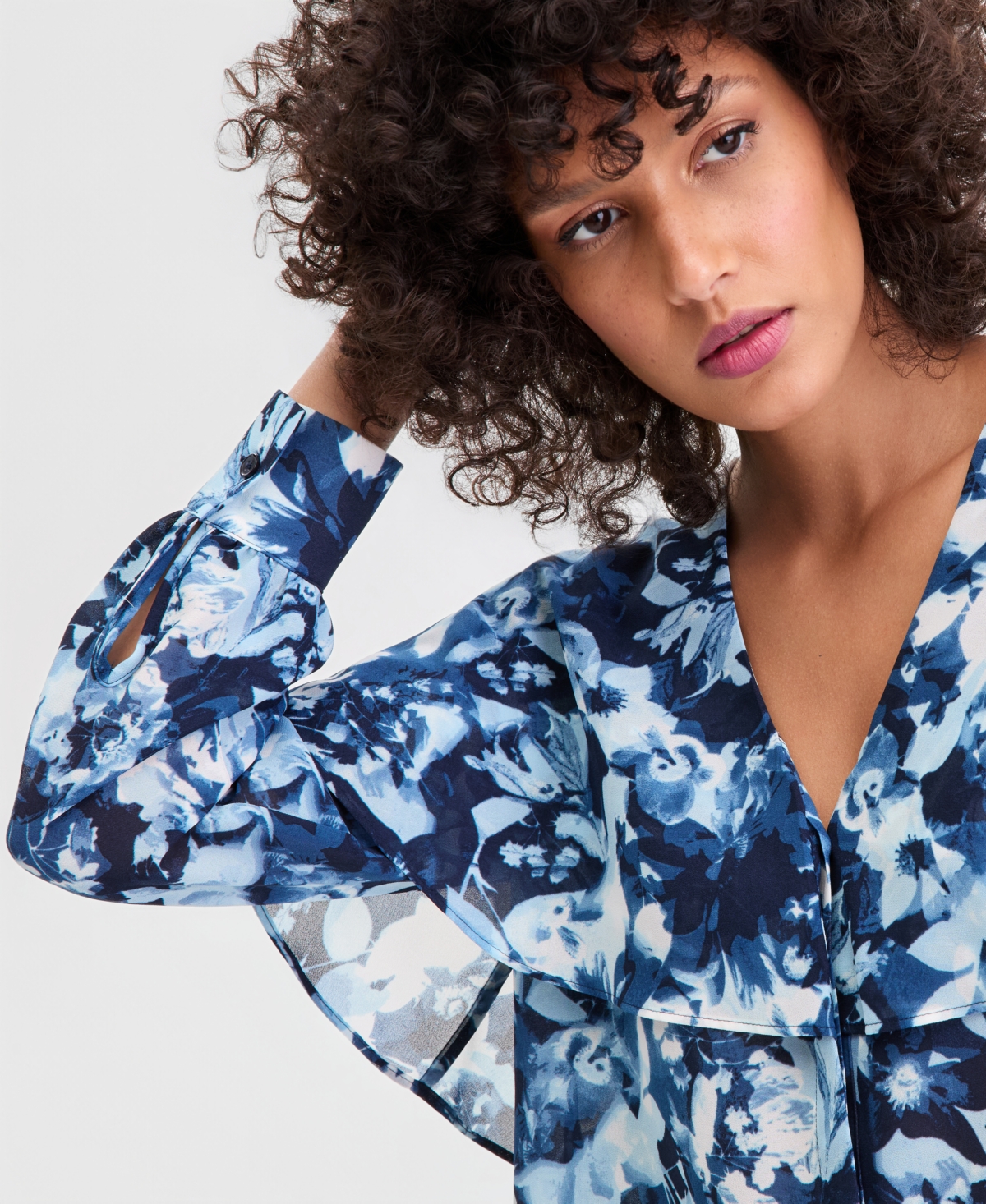 I.n.c. International Concepts Women's Long-Sleeve Printed Capelet Blouse, Macy's Exclusive