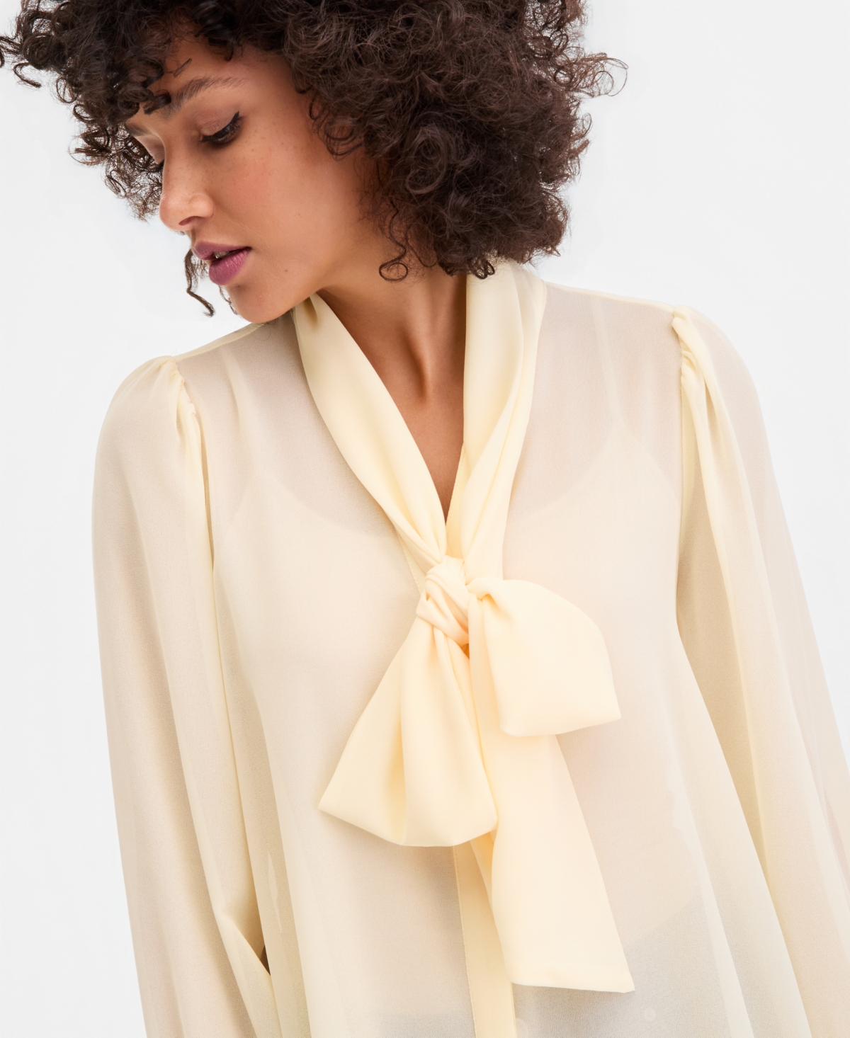 I.n.c. International Concepts Women's Long Sleeve Bow-Neck Chiffon Tunic, Macy's Exclusive