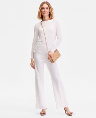  Women's Long-Sleeve Asymmetrical-Hem Ruched Layering Top