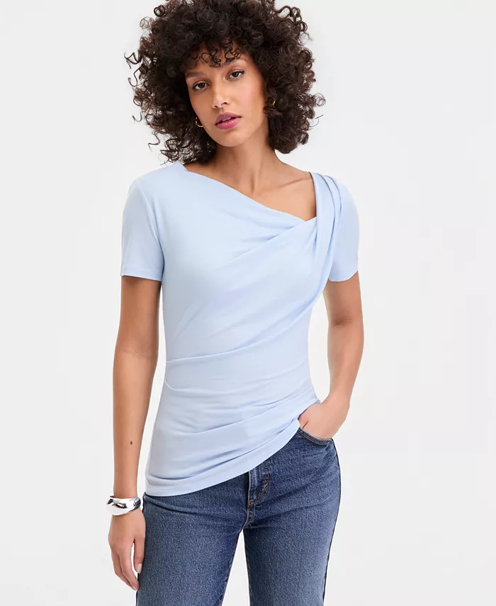 Women's Short Sleeve Asymmetric-Neck Top