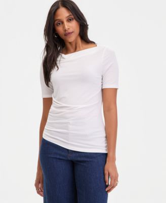 Women's Short-Sleeve Asymmetrical-Hem Ruched Layering Top