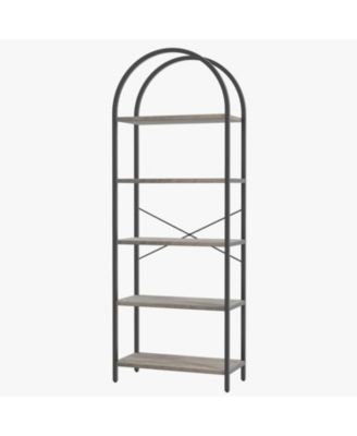 Bookshelf 5 Tier Bookcase Arched Display Racks Tall Standing Bookshelves Metal Frame Farmhouse Storage Rack Shelf Grey