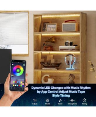 70.8" Tall Bookcase and Bookshelf with LED Lights, Free-Standing Library Bookshelf with 5-Tier Storage Shelves