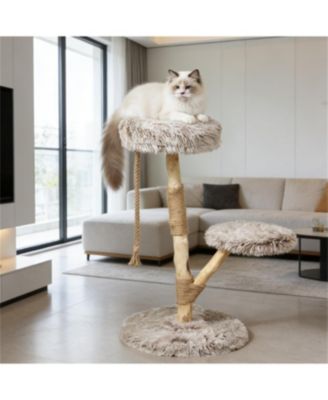 35.4'' Cat Tree with Wooden Scratching Posts in Natural Wood