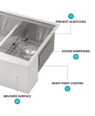 33x22x10 Inch Double Bowl 60 and 40 Farmhouse Workstation Kitchen Sink 16 Gauge T304 Stainless Steel Apron Front