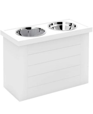 23.6 in. Wide Dog Bowls with Slow Feeder Mat in White