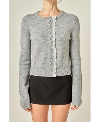 Women's Scallop Pearl Detail Knit Cardigan Jackets