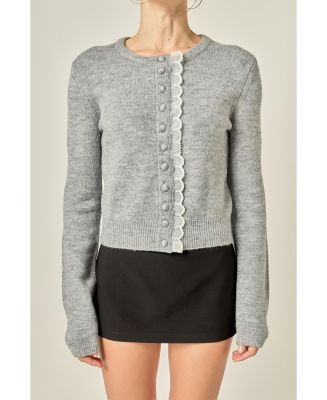 English Factory Women's Scallop Pearl Detail Knit Cardigan Jackets