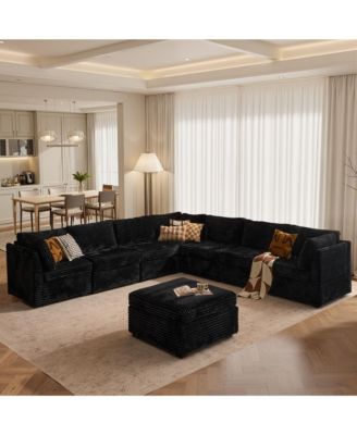 Modular Sectional Sofa Couch, 8-Piece L-Shaped Deep Seat Cloud Couch with Chaise Ottoman, Comfy Corduroy Modular Couches for Living Room