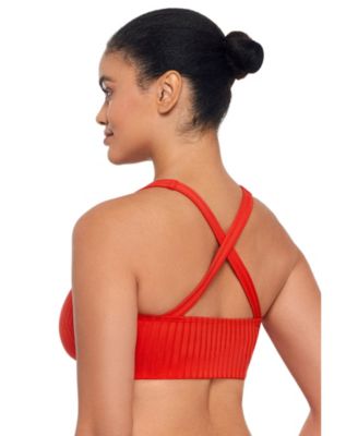 Women's Sculpting Ribbed Scoop-Neck Crossback Bralette Swimsuit Top