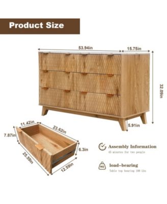 Fluted Dresser for Bedroom, Modern 6 Drawer Dresser