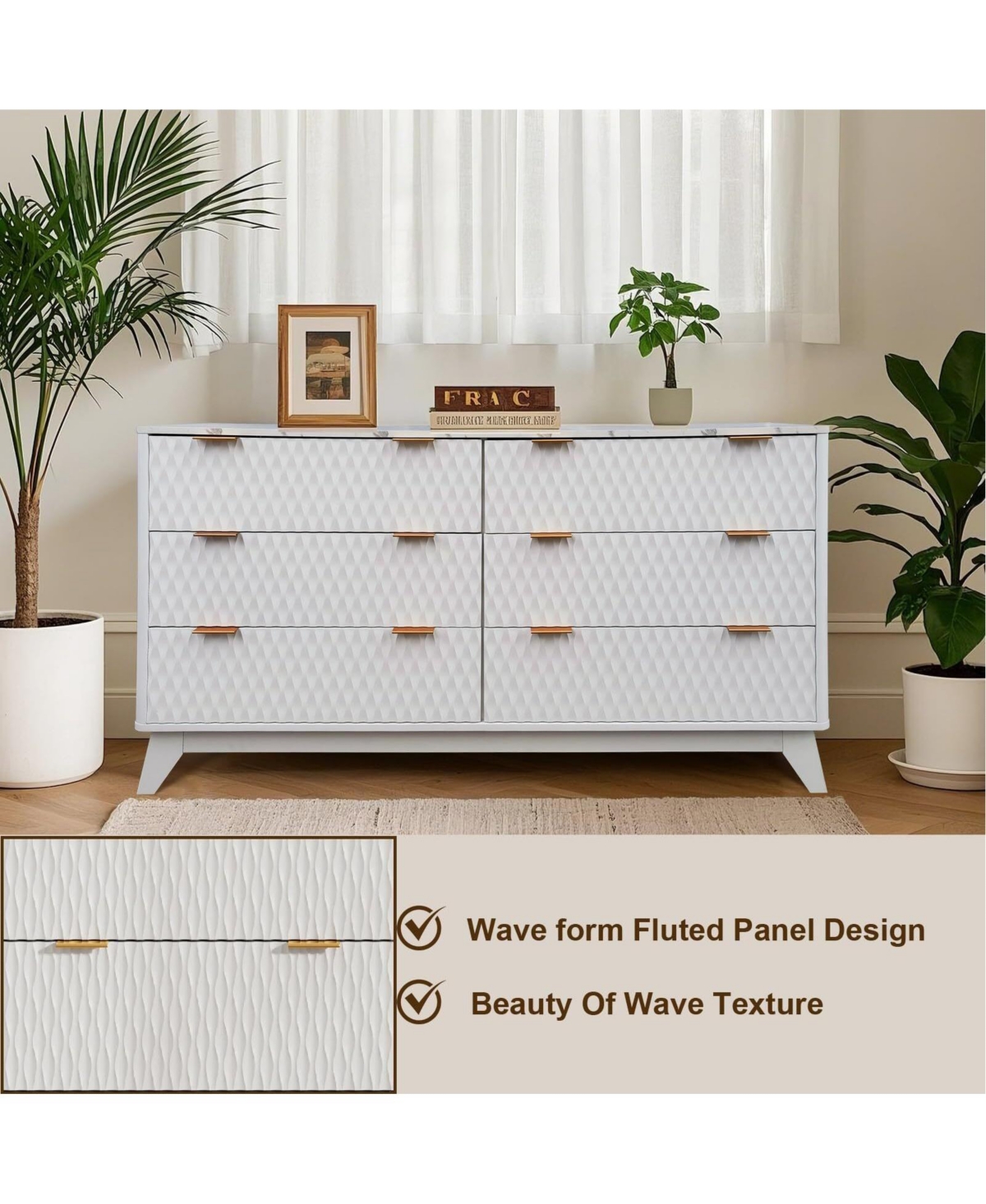 Gaomon Fluted Dresser for Bedroom, Modern 6 Drawer