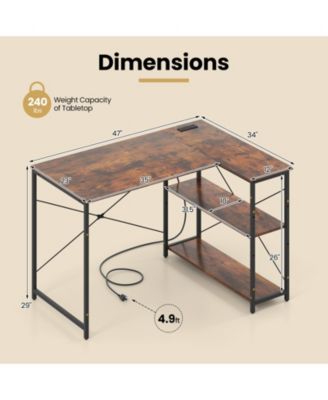 L-shaped Reversible Corner Desk with Adjustable Storage Shelves