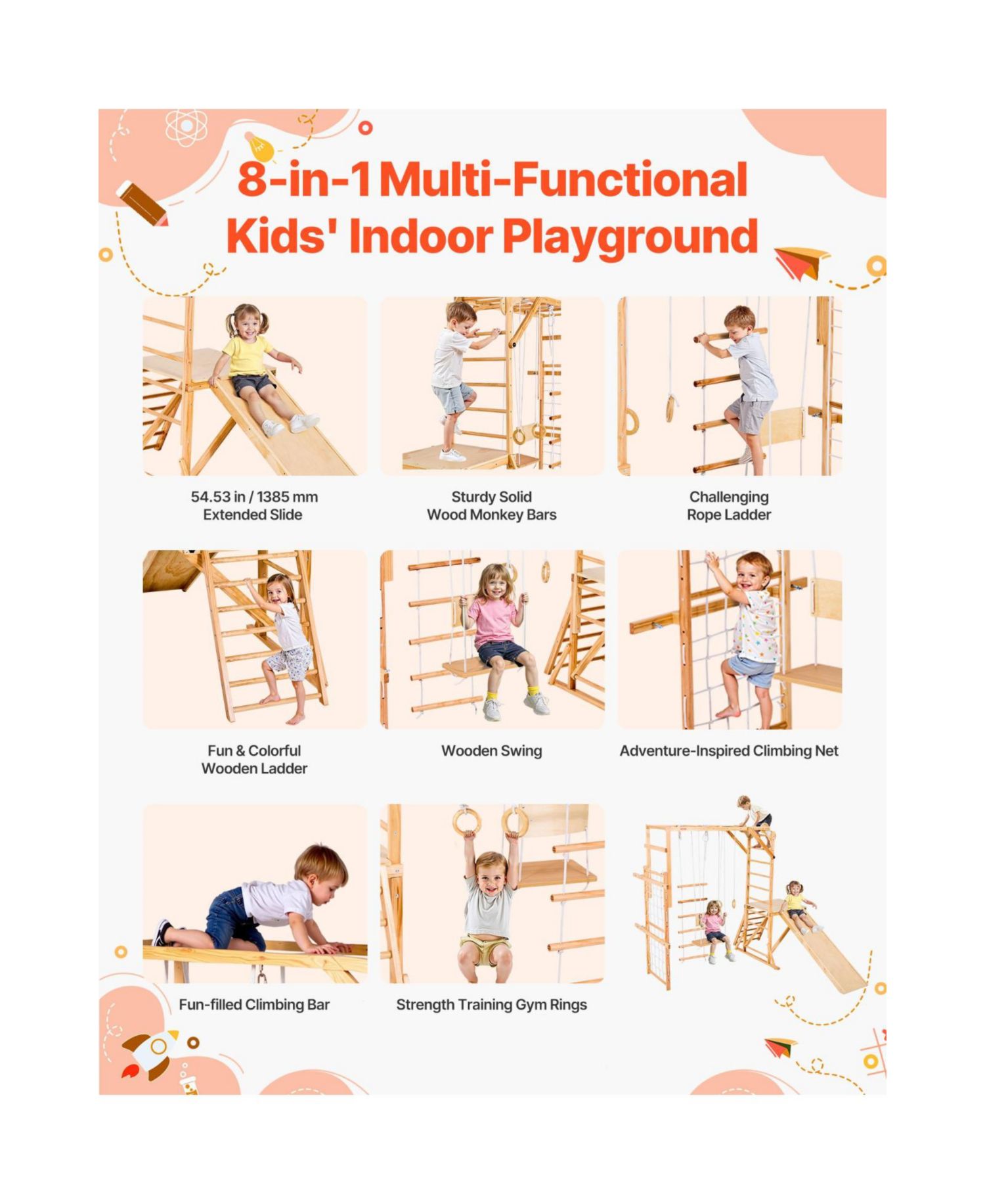 8-in-1 Montessori Indoor Playground Jungle Gym