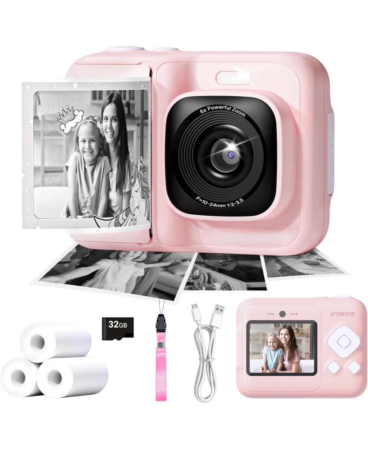 Swifint Kids Instant Print Camera, 1080P Digital Camera with 32GB Sd Card & 3 Paper Rolls. Christmas Birthday Gift for 4-10 Year Old Girls Boys, Pink