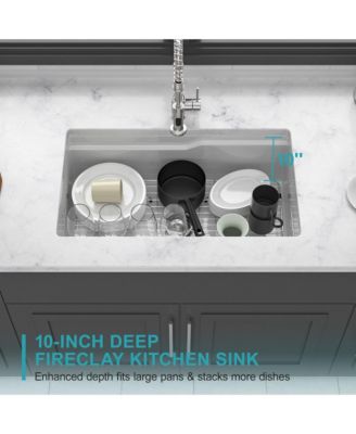 Undermount Workstation Single Bowl Porcelain Fireclay Kitchen Sink Dual Mount White Rectangular Deep Basin