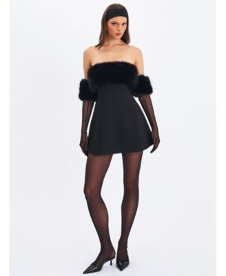 Women's Evelyn Fur-Trimmed Mini A-Line Dress