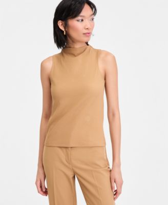 Women's High-Neck Rib-Knit Sleeveless Top