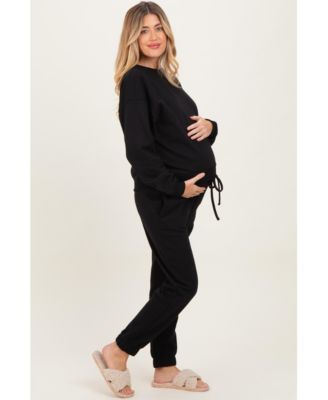 Maternity Black Fleece Long Sleeve Pullover & Jogger Set Maternity Pinkblush Black Fleece Long Sleeve Pullover & Jogger Set