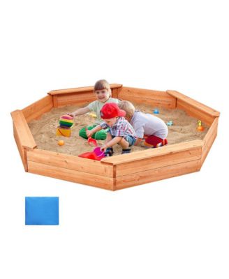 Kids Wooden Sand Pit with Cover, 4 Seating and Liner