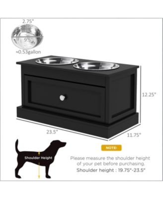 23.5 in. Wide Dog Bowls Elevated Feeding Station with Drawer in Black