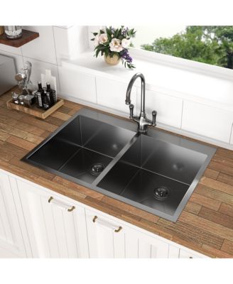 Undermount Kitchen Sink Gunmetal 16G T304 Stainless Steel Ledge Workstation with Full Accessories Nano Plating