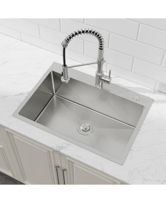 Overmount Single Bowl Dark Gray 304 Stainless Steel Handmade Kitchen Sink with US Standard Drain and Hook