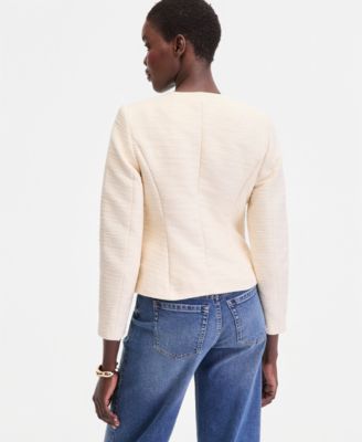 Women's Collarless Cotton Tweed Jacket