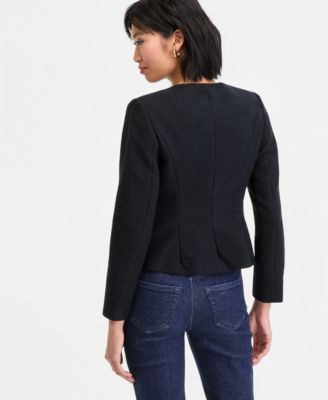 Women's Collarless Cotton Tweed Jacket