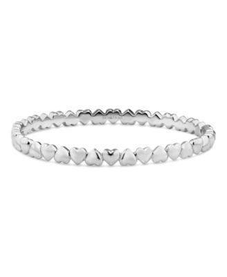 Sweet Heart Eternity Bangle Bracelet in Rhodium Plated Sterling Silver, Size Medium