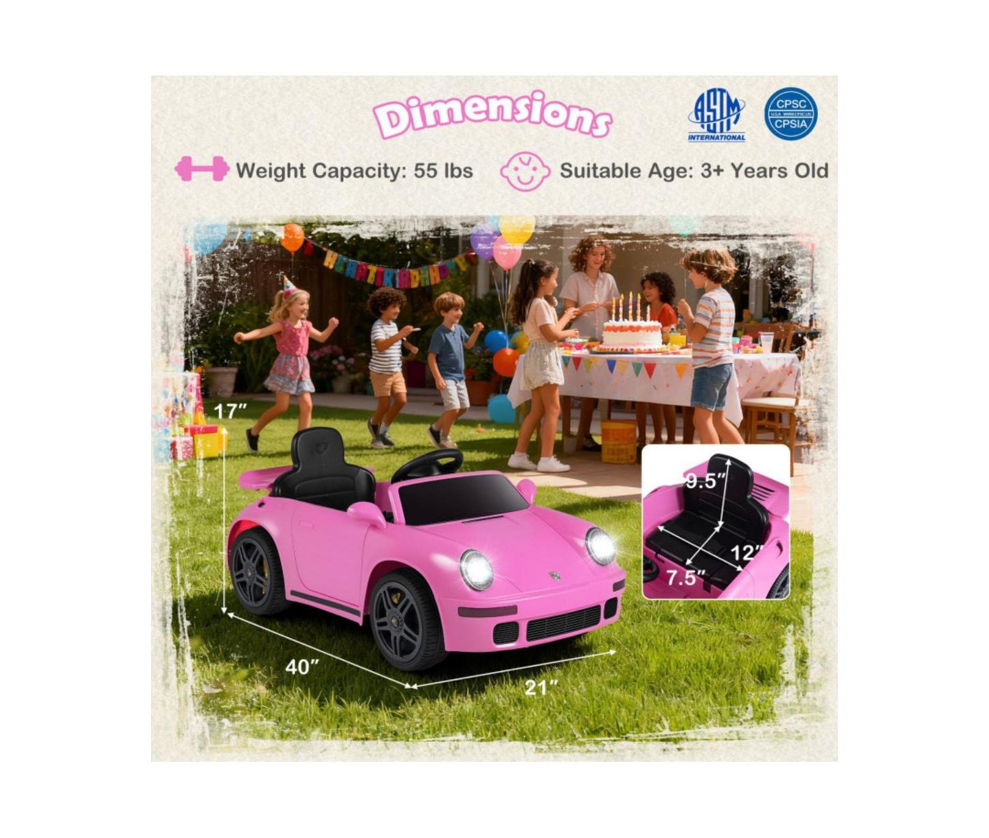 Детская игрушка HONGGE Electric Remote-Control Ride-On Car, 1-Seat, Ages 3-7, цвет: Розовый — фото 3